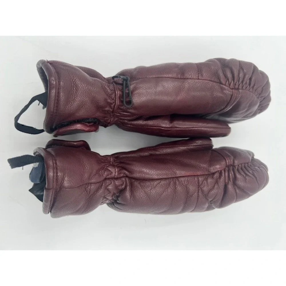 Swany Leather Mittens Women Medium Burgundy Good Quilted Winter Ski LF-42